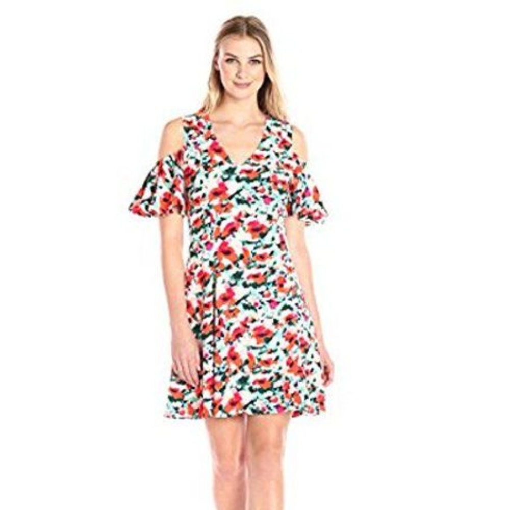 Lark and Ro Floral Cold Shoulder A line dress